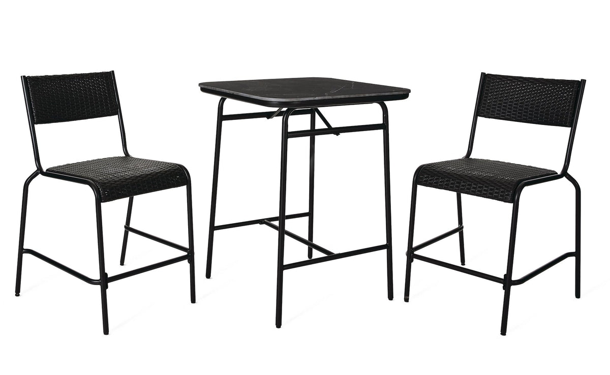 CANVAS Kensington Outdoor Patio High Dining Set with Stone Table Top, Black, 3-pc