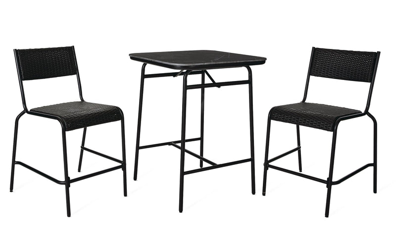 CANVAS Kensington Outdoor Patio High Dining Set with Stone Table Top, Black, 3-pc G1060