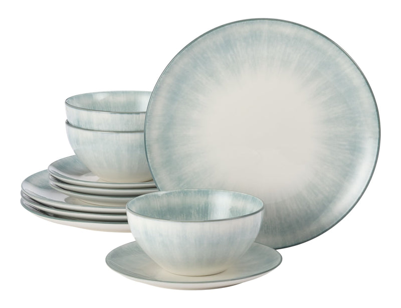 CANVAS Porcelain Dinnerware Set, Serves 4, 12-pc, Sage Green Pad Print N1230