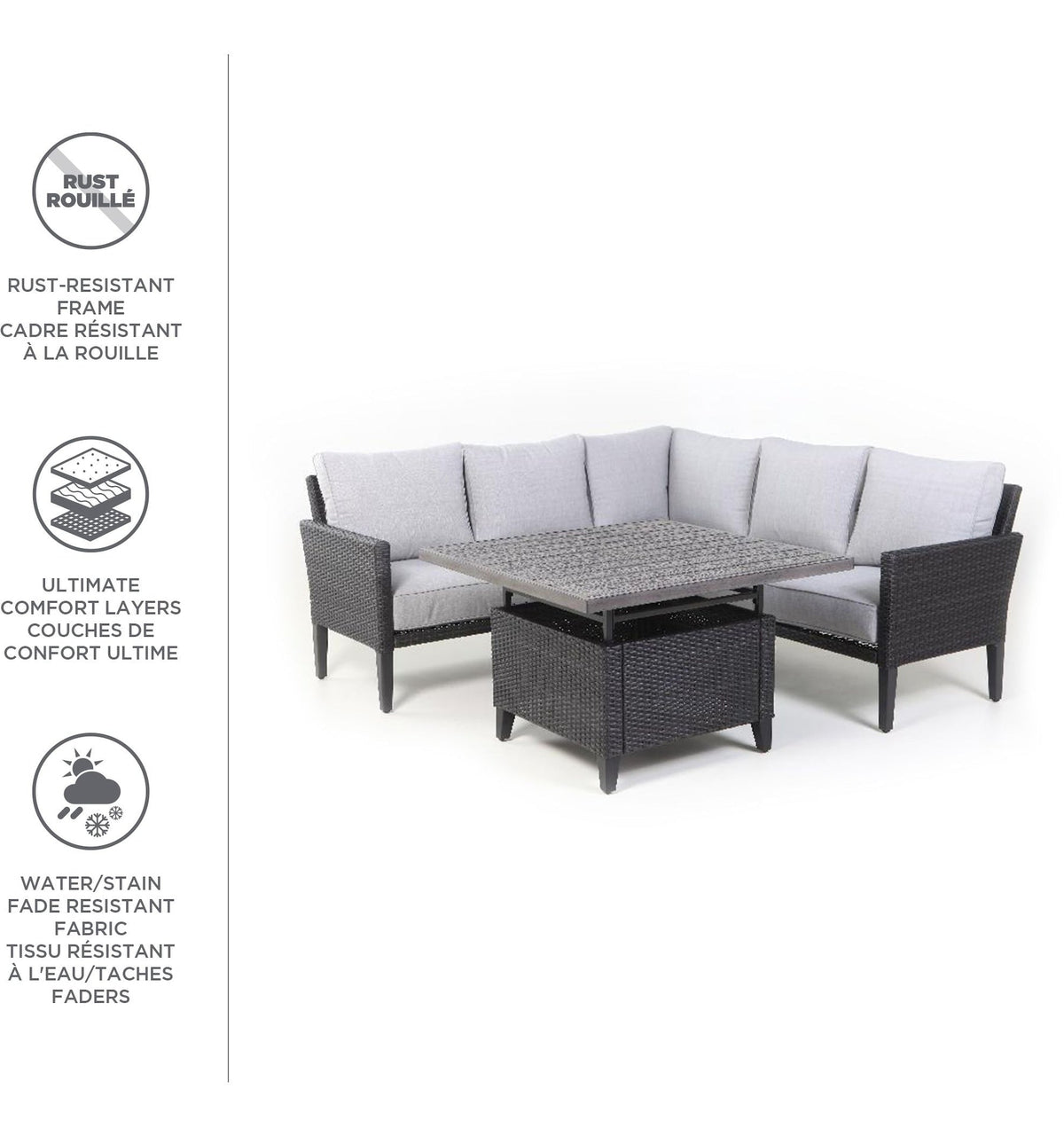 CANVAS Square Outdoor Patio Conversation Dining Set with UV-Resistant Cushions, 3-pc