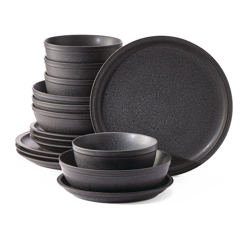 CANVAS Varennes Stoneware Dinnerware Set, Serves 4, 16-pc, Black Reactive Glaze R5966
