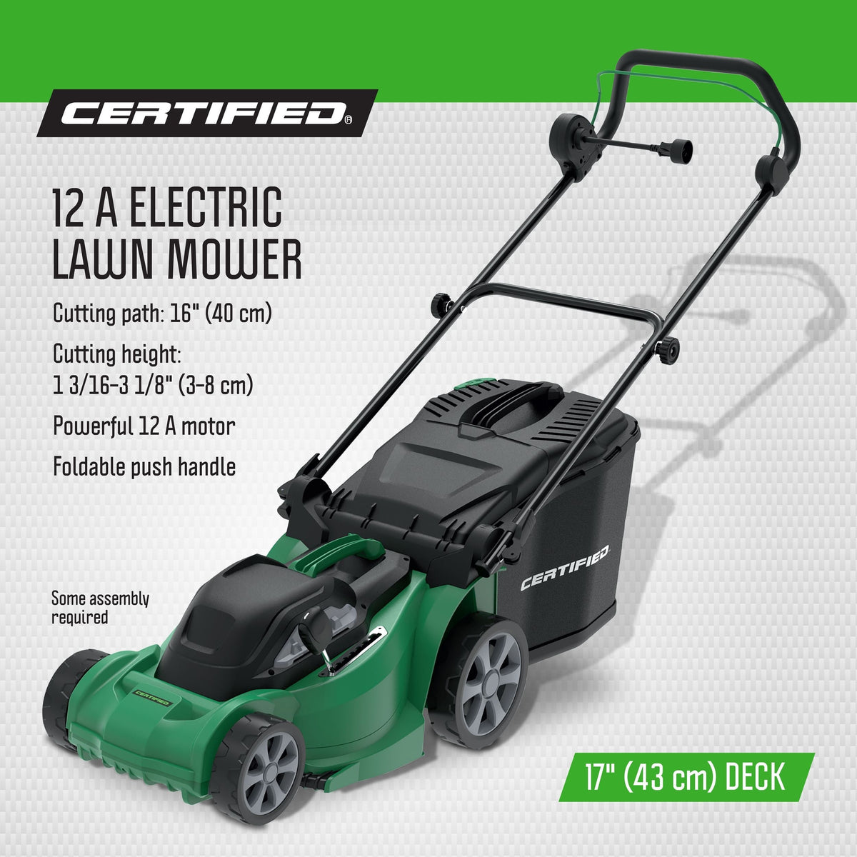 Certified 12A 2-in-1 Electric Lawn Mower, 17-in Deck