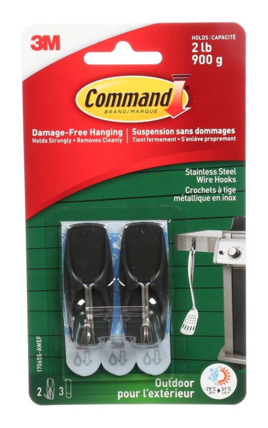 Adhesive Outdoor Wire Hooks with Adhesive Strips, Stainless Steel, 2-lbs, 2 Strips per Pack G2227