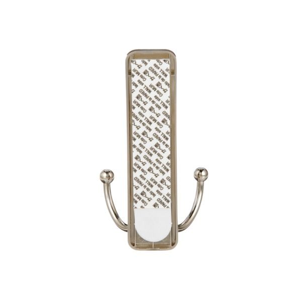 Large Decorative Double Hook with Adhesive Strip, Brushed Nickel, 4-lbs, 1 Strip per Pack U4255