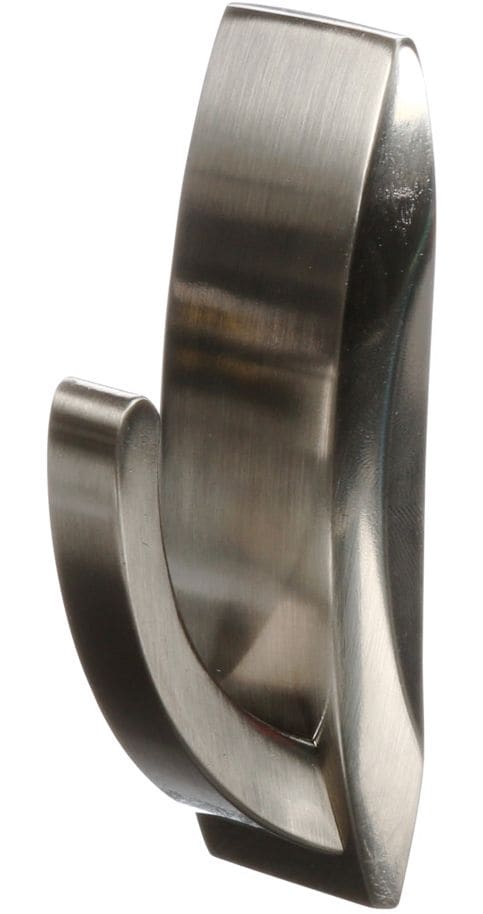 Large Elegant Decorative Metallic Hook with Adhesive Strips, Brushed Nickel, 5-lbs, 2 Strips Per Pack K8812