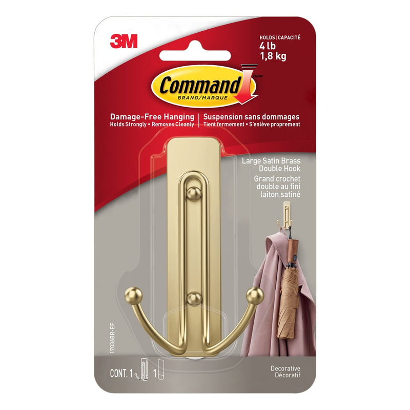 Large Satin Brass Hook, 17036BR-EF | 1 Hook, 1 Strip per Pack S2878