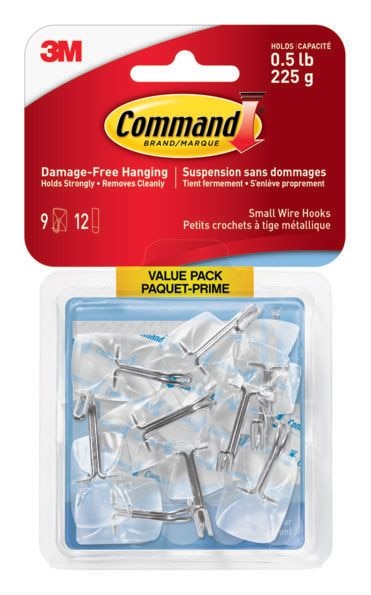 Small Wire Hooks Value Pack with Adhesive Strips, Clear, 0.5-lbs, 9 Strips per Pack D8387