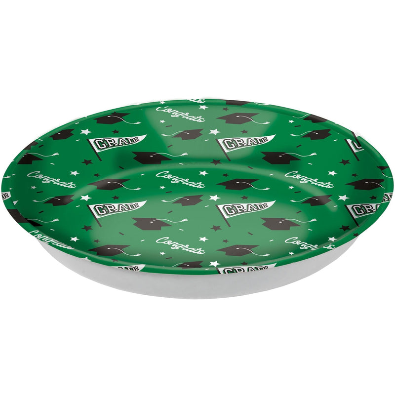 "Congrats Grad" Round Plastic Reusable Serving Bowl, Green, 14-in, for Graduation O4501
