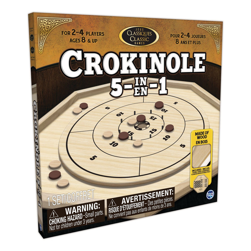Crokinole 5-in-1 Deluxe Wooden Board Game Set, Ages 8+ X9694