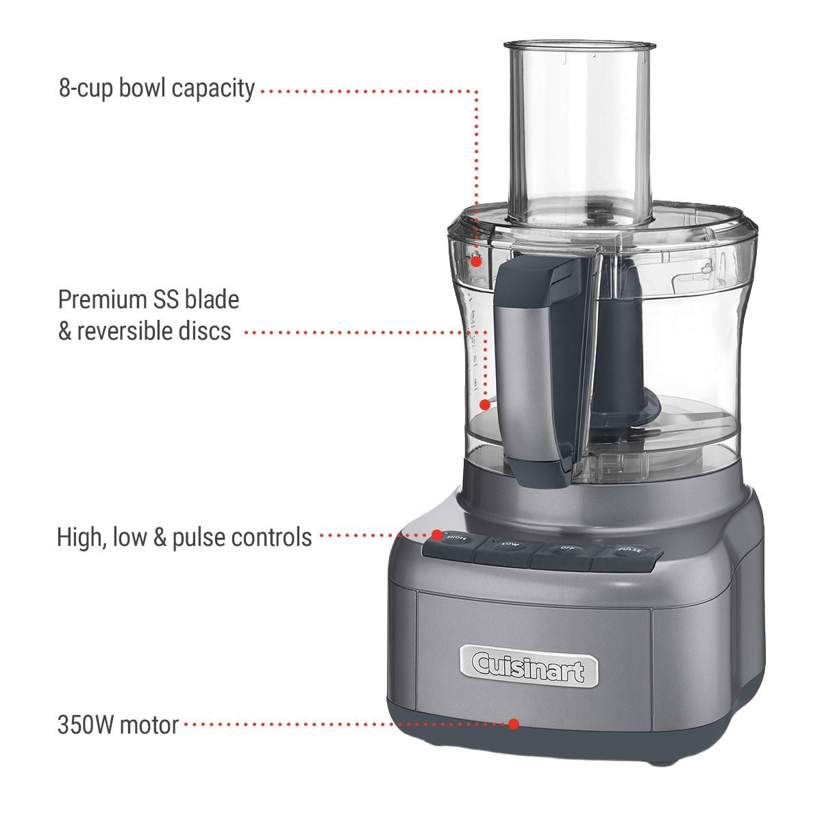 Elemental Food Processor with Dishwasher Safe Parts, BPA-Free, Silver, 8 Cups