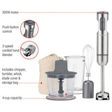 SmartStick 2-Speed Corded Hand Blender with Chopper & Whisk Attachments, Stainless Steel