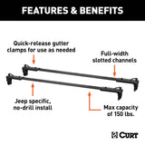 18122 Quick-Release Roof Rack Crossbars, Black Steel, Select Wrangler JK