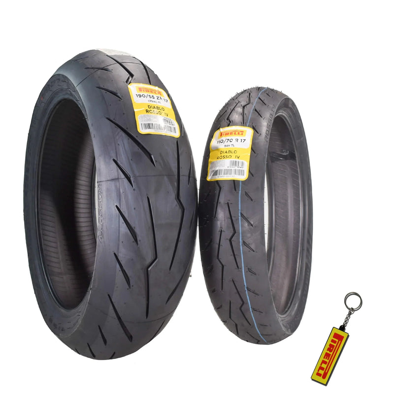 Motorcycle Tires Set – Front 110/70ZR17 & Rear 190/55ZR17 with Bonus Keychain X1755