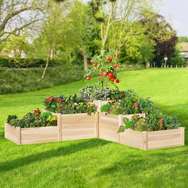 Garden Bed Outdoor Gardening, 28 Inch Depth 3-Tier Wood Planter Box with Cedar Leg, Baseboard, Leakage Hole,Easy Assembled, Ideal for Vegetables, Herbs, Flowers T527