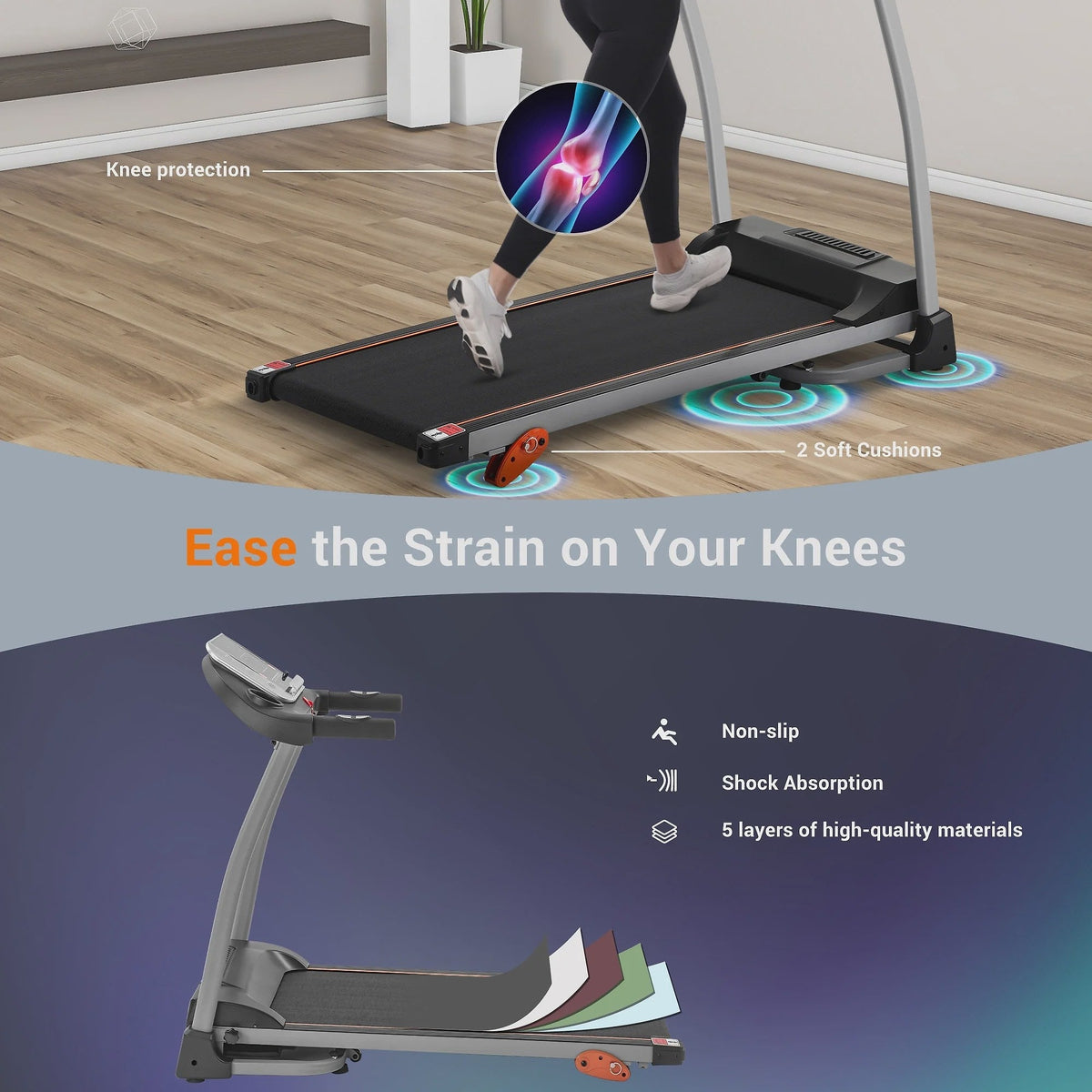 Ambifirner Easy Folding Treadmill with Adjustable Incline, Wide Running Deck, Foldable Design, Digital Monitor Mini Treadmill for Home Office
