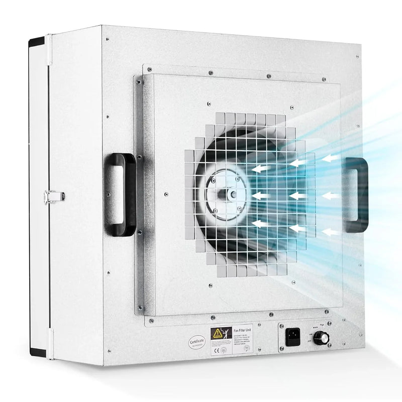 Laminar Flow Hood, H-14 HEPA Filter with Safety Locks, Class 100/ ISO Class 5 Cleanliness, Fan Filter Unit 22.6x22.6in Flow Hood Mycology/Clean Room/Laboratory 110V A8967