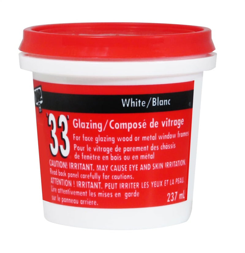 33 Glazing Putty Sealant For Wood & Metal Window Frames, Crack-Proof, White, 273-mL N2684