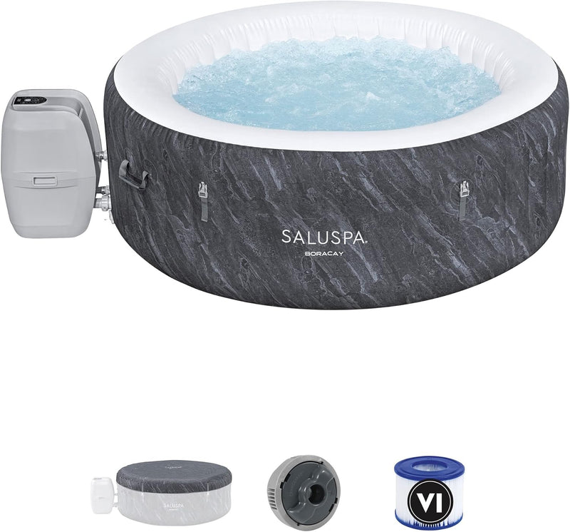 SaluSpa Fiji AirJet Large Round 2 to 4 Person Inflatable Hot Tub Portable Outdoor Spa with 120 AirJets and EnergySense Cover, Grey R6687