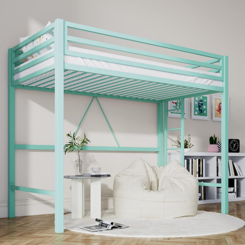Loft Bed Twin Size with Ladder and Guardrail,Heavy Duty Metal Slats Support No Box Spring Needed Small Space Saving Furniture for Bedroom Dorm,Black X184