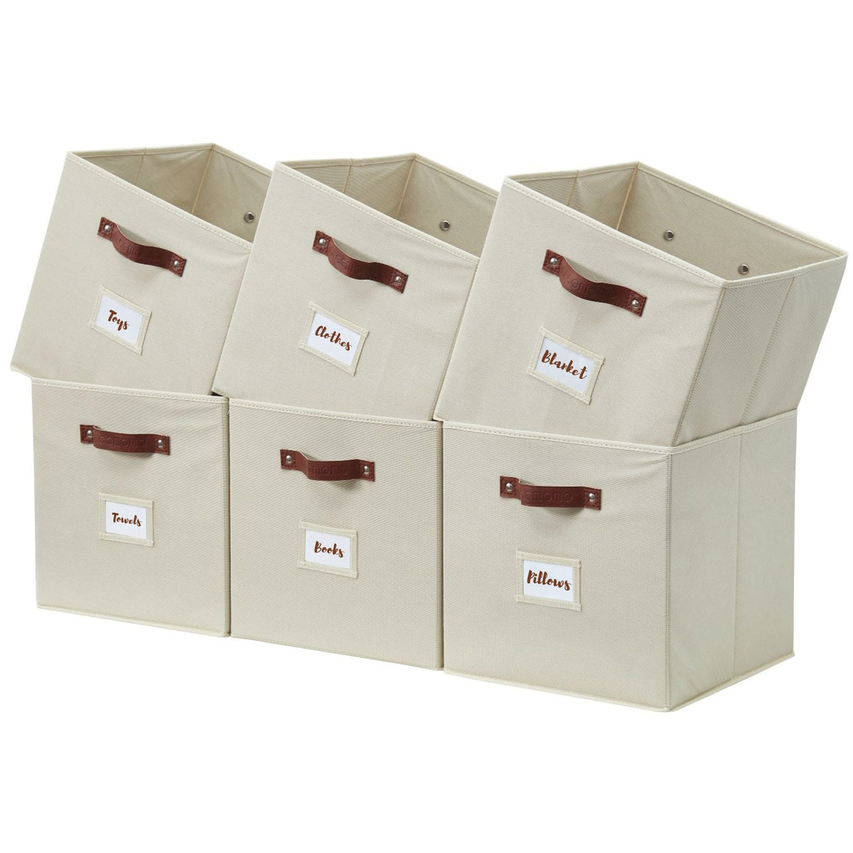 Collapsible Storage Cube with Label, 11-in, 6-pk, Beige