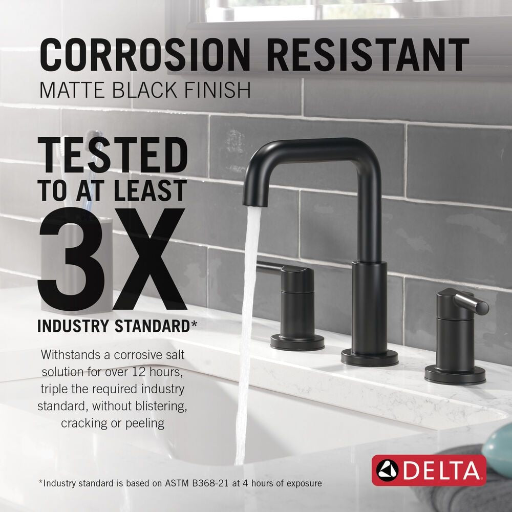 Delta Two Handle Widespread Bathroom Faucet, Matte Black