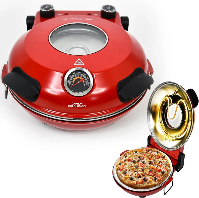 Electric Pizza Oven with Ceramic Stone, Viewing Window, Adjustable Heat Control, Timer and 1200W Baking Power, DIY Homemade Pizzeria, Large 12-- Pie Capacity (Black) T7825
