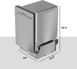 18 Inch Dishwasher with 8 Place settings, 6 Washing Programs, Stainless Steel Tub, UL/Energy Star- Stainless Steel