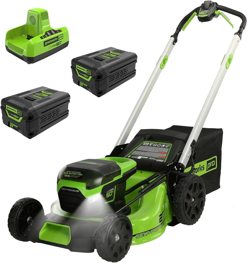 60V 21-inch self-propelled cordless lawn mower, brushless motor, LED lights, including 2 sets of 4.0 Ah batteries and a fast dual-port charger (compatible with 75 tools, running time 45 minutes) V3772