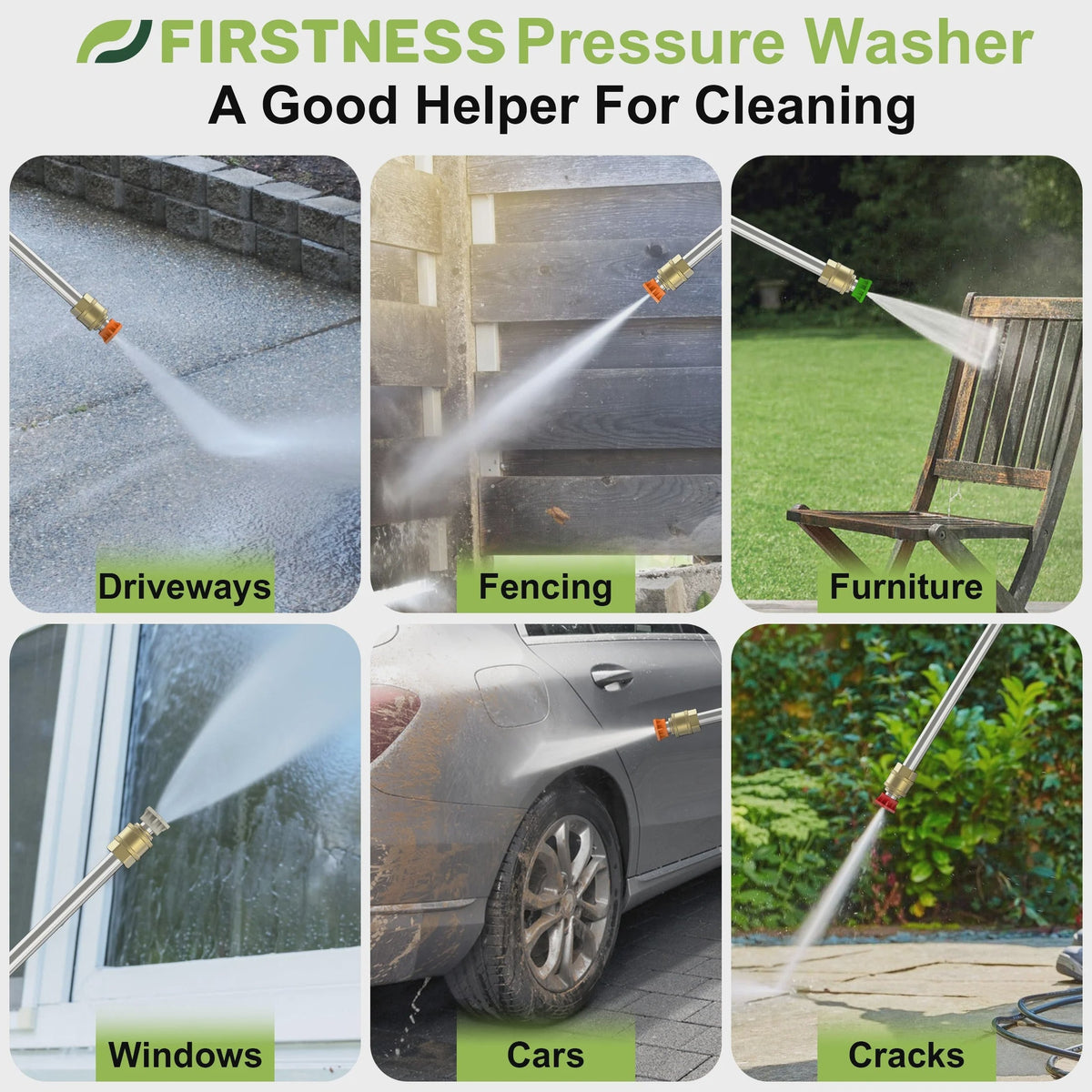 Firstness Pressure Washer 3500 PSI, Electric Power Washer w/ 26 ft Hose, 4 Quick Connect Nozzles, High Pressure Cleaning Machine with Foam Cannon,...