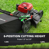 21" Steel Deck Gas Lawn Mower, 3-in-1 Push Mower, 144cc 4-Stroke OHV Engine, 6 Height Adjustment, 1.4 Bushel Grass Catcher with Bagging, Mulching & Side Discharge Efficient for Yard Garden