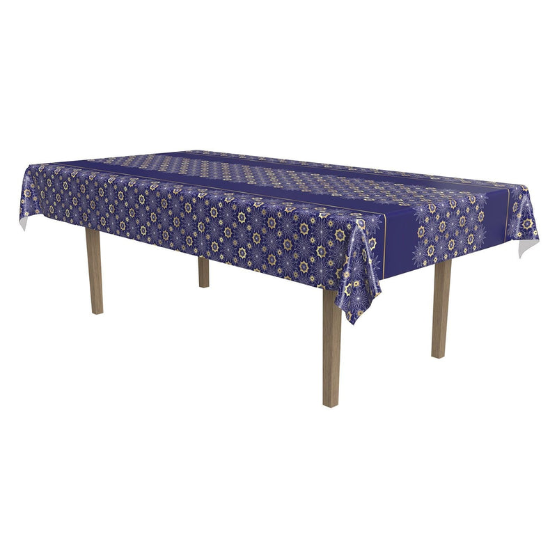Eid Ramadan Rectangle Plastic Reusable Table Cover, Navy Blue/Gold, 54 x 108-in, for Religious Party/Eid Mubarak/Ramadan W9260