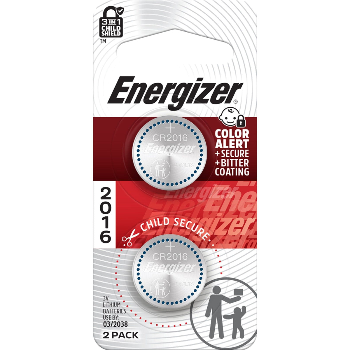 CR2016 3V / 3 Volt Lithium Coin Cell Batteries for Watches & Electronics, 2-pk