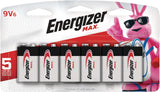Max 6-pk 9V / 9 Volt Alkaline Batteries, Long Lasting, All Purpose