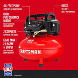6 Gallon Pancake Air Compressor, Oil-Free, 150 PSI, Portable with Accessory Kit