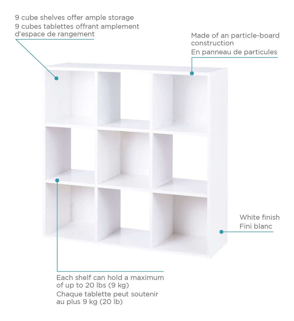 9-Cube Storage Organizer, Bookcase/Bookshelf, White