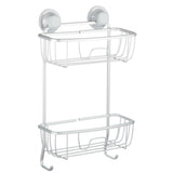 Aluminum Rust-Resistant Suction 2-Shelf Shower Caddy with Hook, 17.5-in x 10.3-in x 5.4-in