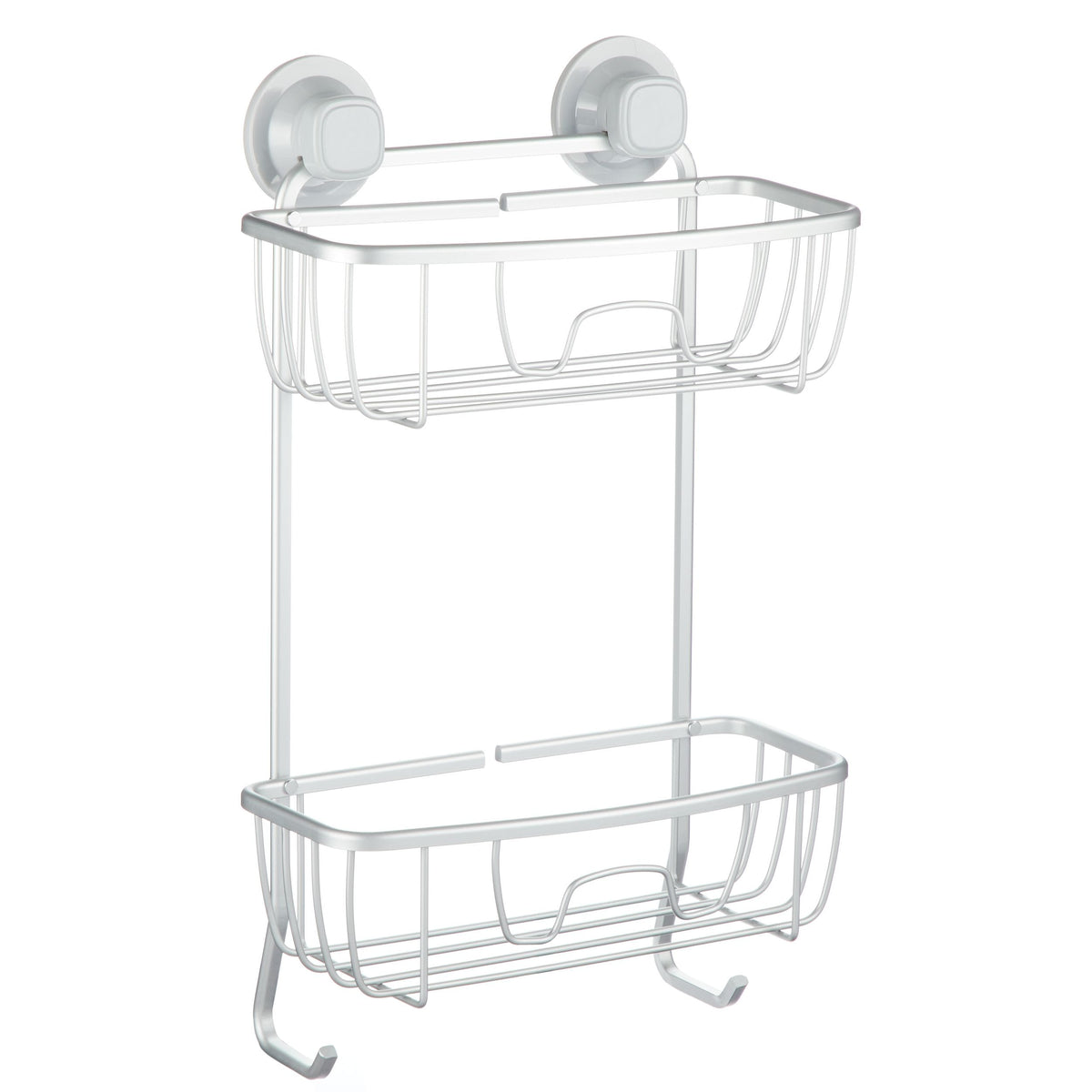 Aluminum Rust-Resistant Suction 2-Shelf Shower Caddy with Hook, 17.5-in x 10.3-in x 5.4-in