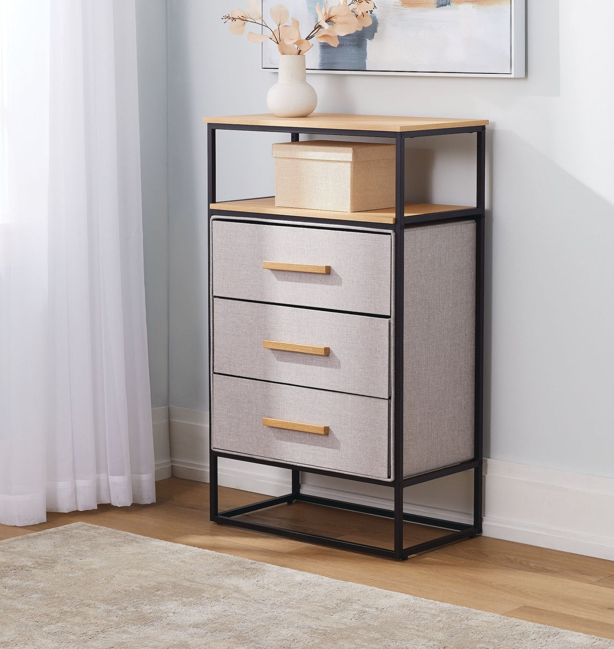 Fabric 3-Drawer 1-Shelf Storage Organizer, Wood