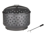 Round Outdoor Wood Burning Fire Pit, Steel, Black, 24-in