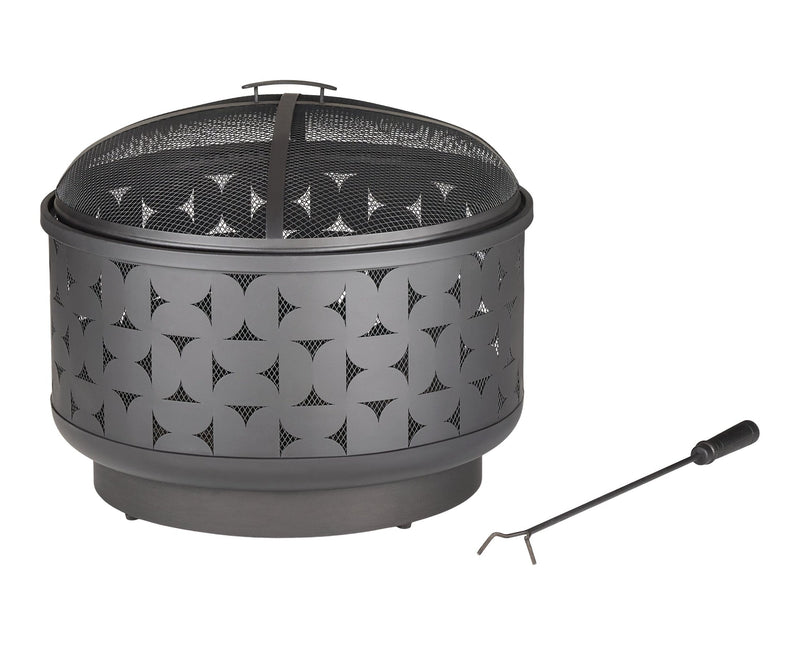 Round Outdoor Wood Burning Fire Pit, Steel, Black, 24-in S8034