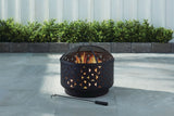 Round Outdoor Wood Burning Fire Pit, Steel, Black, 24-in