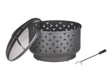 Round Outdoor Wood Burning Fire Pit, Steel, Black, 24-in