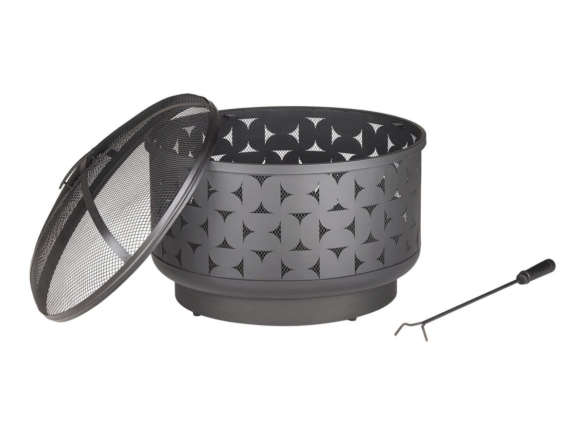 Round Outdoor Wood Burning Fire Pit, Steel, Black, 24-in