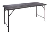 Woodgrain Folding Table, Plastic/Steel, Black, 6-ft