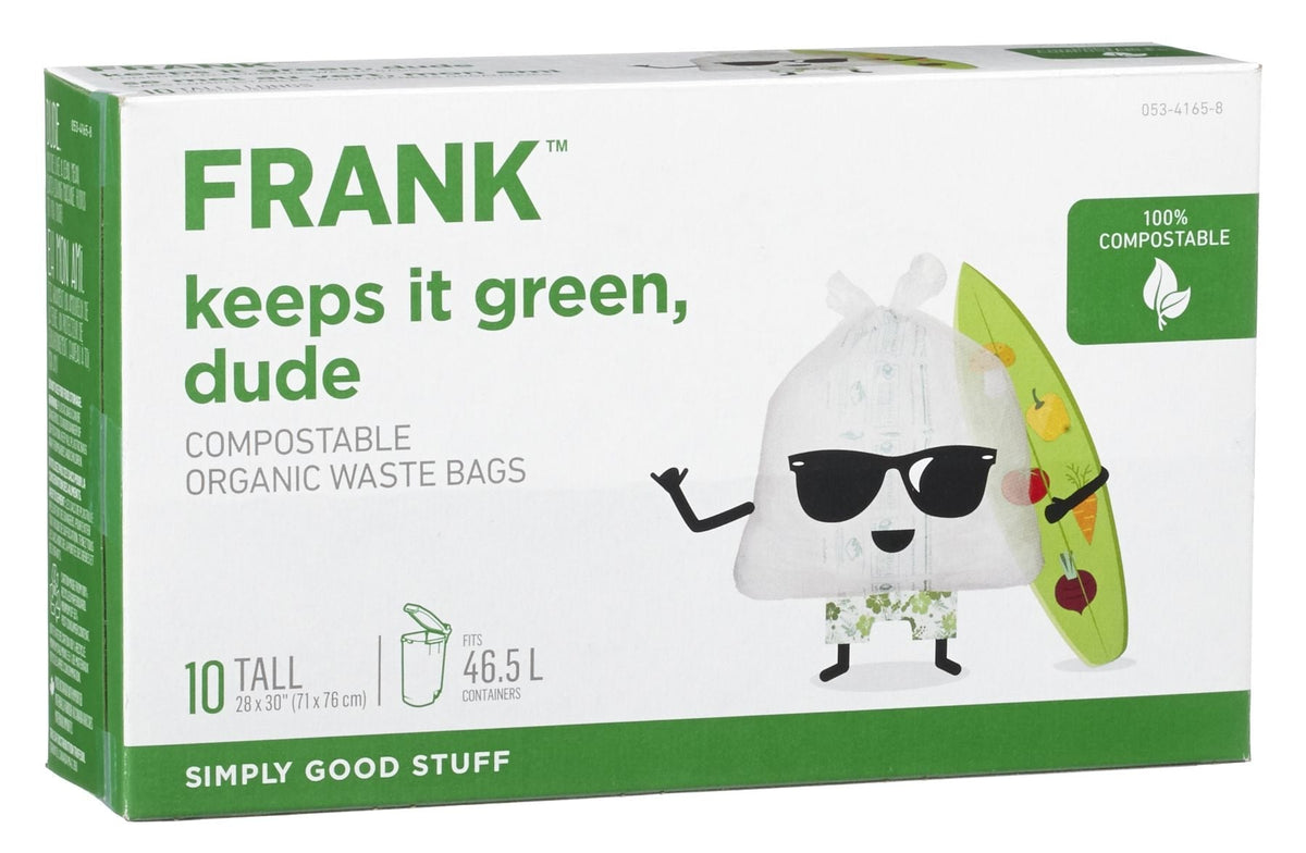 FRANK Tall Organic Compostable Food Waste Bags, 10-pk, 49-L