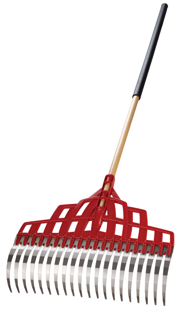 Multi-Purpose Poly Steel 20-Tine Leaf Rake, Wooden Shaft, 65.5-in