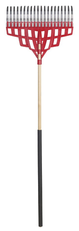 Multi-Purpose Poly Steel 20-Tine Leaf Rake, Wooden Shaft, 65.5-in