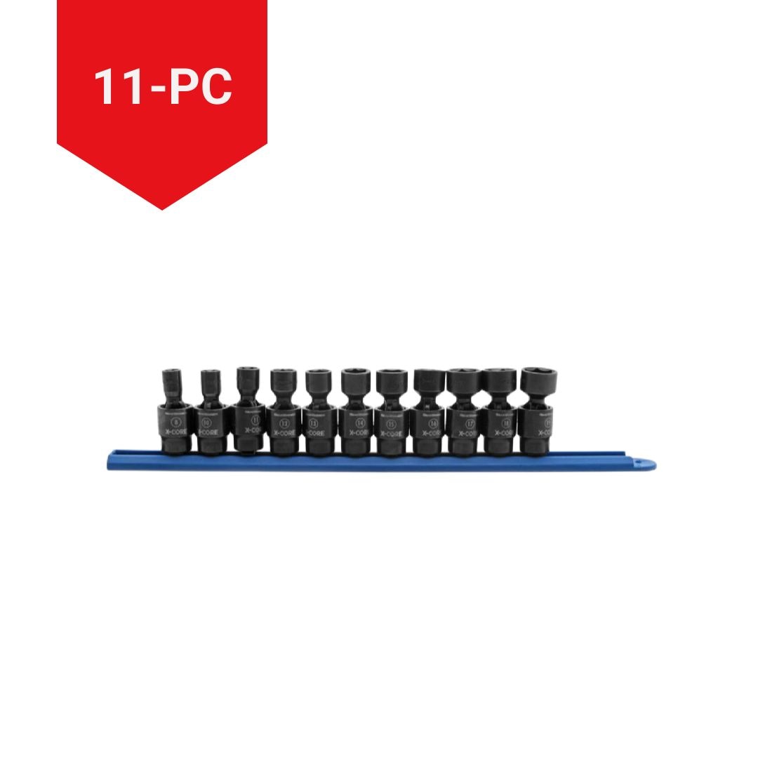 6-Point Standard Drive X-Core Pinless Universal Joint Impact Socket Set, Metric, 3/8-in, 11-pc
