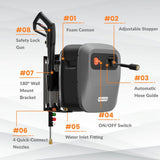 Grandfalls G20 Wall Mounted 1900 PSI 2.2 GPM Brushless Electric Pressure Washer with 65-ft Retractable Hard Hose
