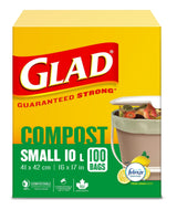 Glad Small 100% Compostable Lemon Scented Food Waste Bags, 100-pk, 10-L